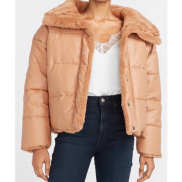 Express Jackets & Blazers - LIKE NEW Express Trendy Faux Fur Lined Vegan Leather Puffer Jacket